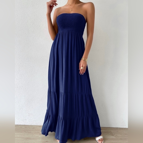 Dresses & Skirts - COPY - Shirred Ruffle Hem Maxi Tube Dress